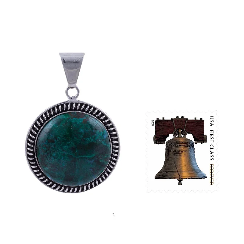 Retro deco necklaces-Chrysocolla Pendant Necklace, 'Moon Over Lima'