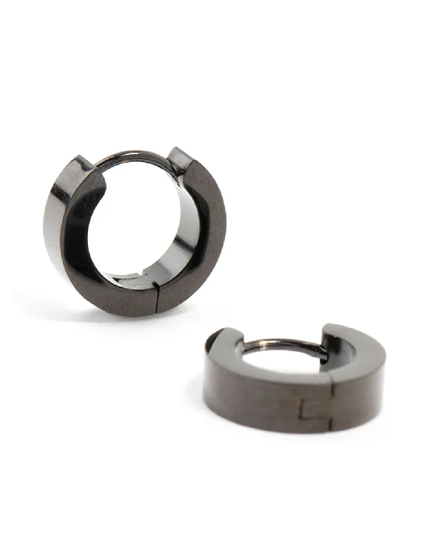 Light clay earrings-Waterproof Black Coated  Stainless Steel Wide Huggie Earrings