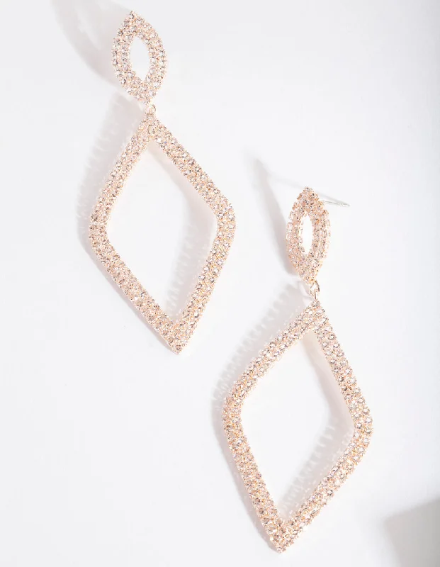 Silk tassel earrings-Rose Gold Diamante Earrings