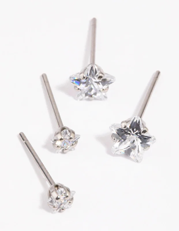 Bright stud earrings-Surgical Steel Diamante Star Stud Earring Pack