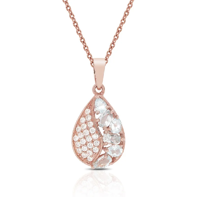 Solid link necklaces-Dolce Giavonna Rose Gold Over Sterling Silver Blue Topaz and Cubic Zirconia Necklace