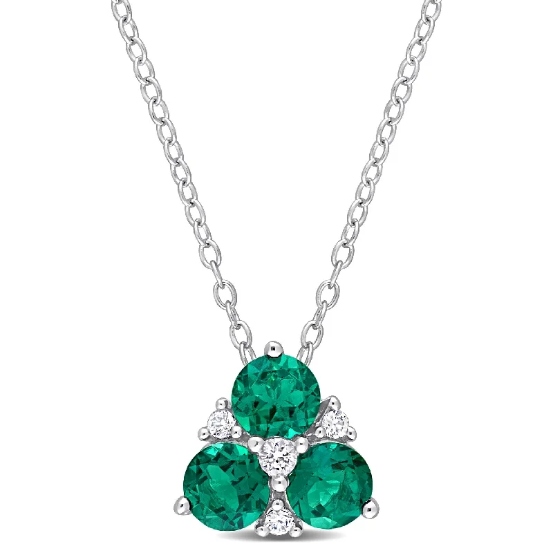 Tiny charm necklaces-Miadora 1 1/4ct TGW Created Emerald Created White Sapphire Necklace Sterling Silver