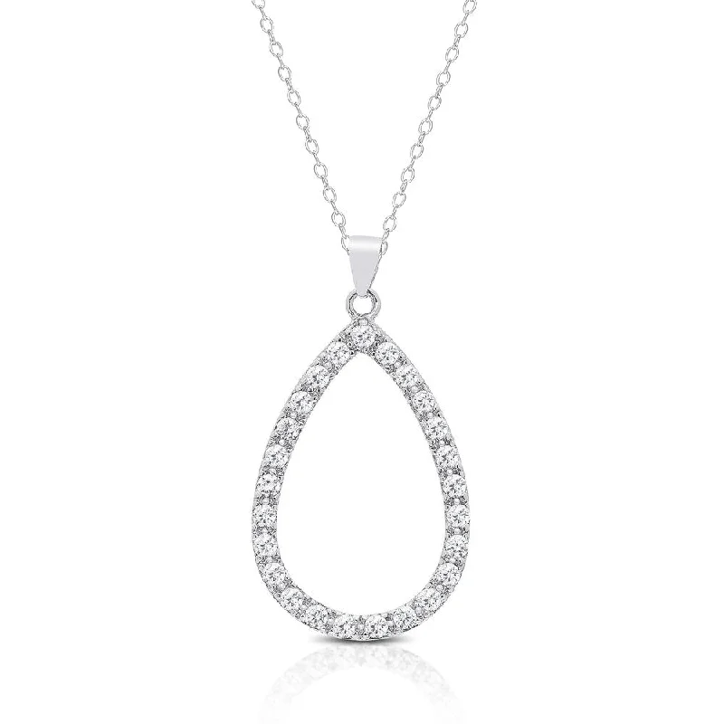 Secure clasp necklaces-Dolce Giavonna Silver Overlay Cubic Zirconia Open Teardrop Necklace