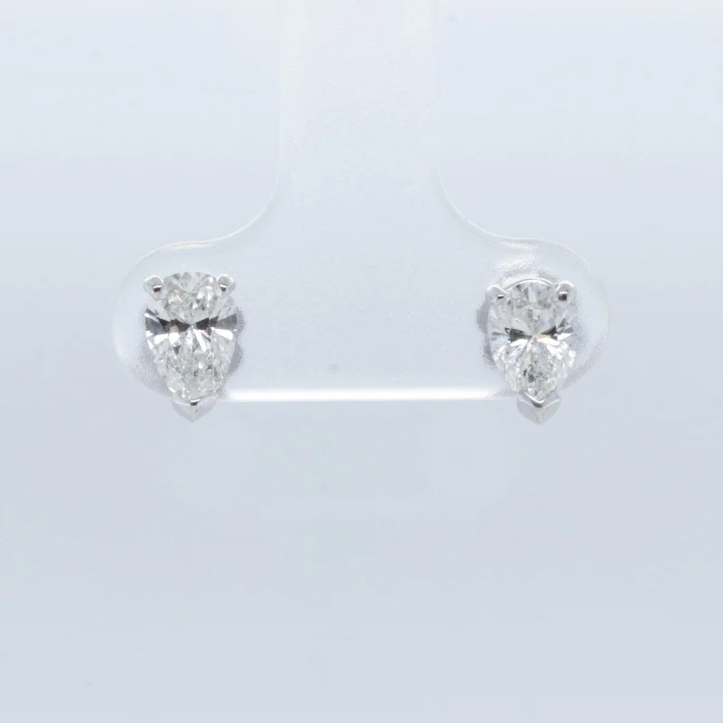 Fox wing earrings-14k White Gold Pear Diamond Basket Stud Earrings 1.04ctw G VS2 - SI1