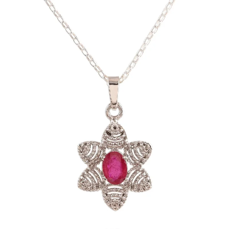 Cosmic charm necklaces-NOVICA Snow Flower, Ruby pendant necklace