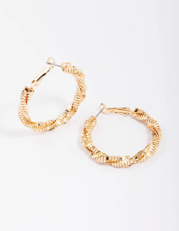 Bead weave earrings-Gold Twisted Hoop Earrings