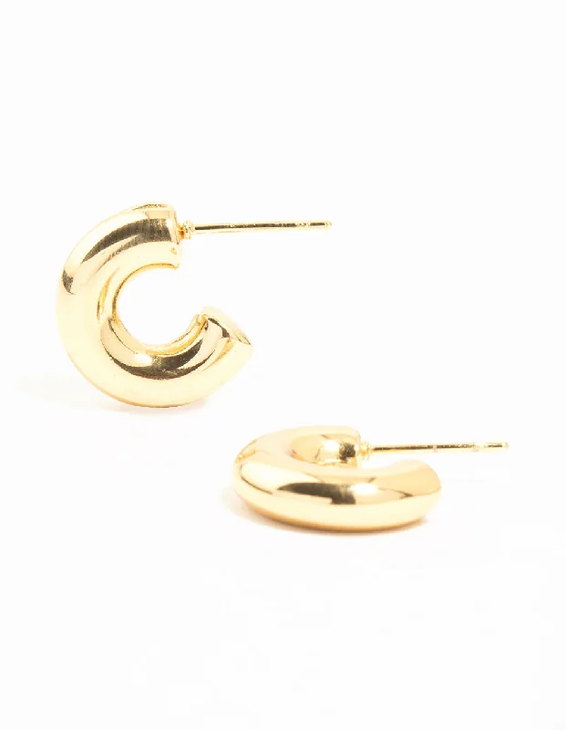 Bamboo style earrings-Waterproof Gold Plated Stainless Steel Hoop Earrings