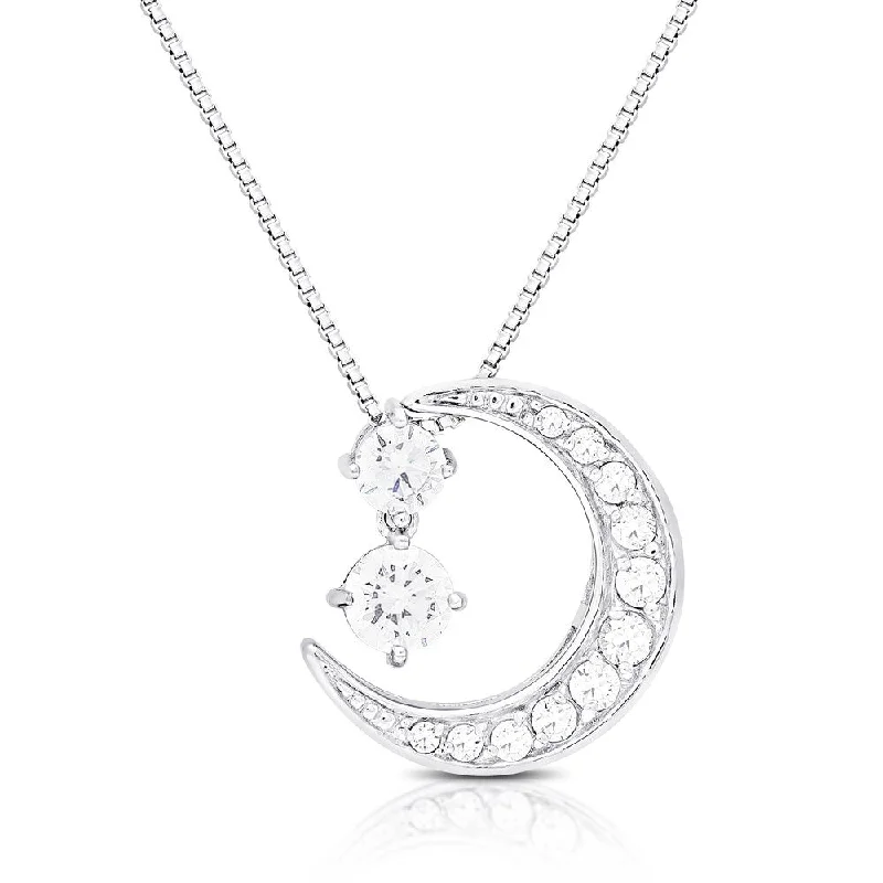 Braided link necklaces-Dolce Giavonna Sterling Silver Cubic Zirconia Moon Necklace