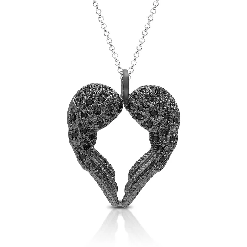 Crystal-twisted necklaces-Dolce Giavonna Sterling Silver Cubic Zirconia Angel Wings Heart Necklace