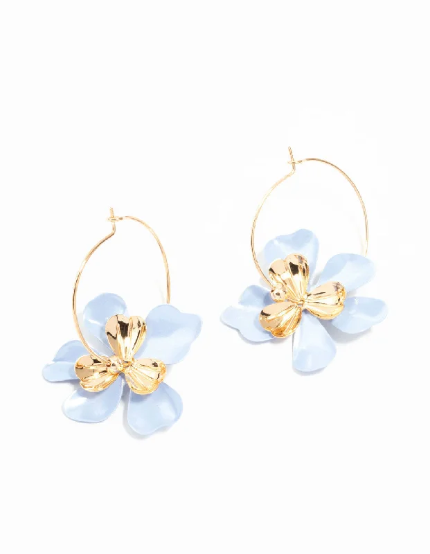 Mystic eye earrings-Blue Pearlised Flower Hoop Earrings