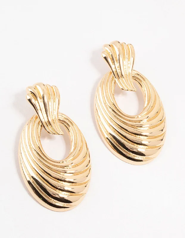 Thin threader earrings-Gold Molten Door Knocker Drop Earrings