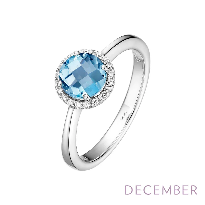 Carved initial engagement rings-Lafonn Simulated Diamond & Blue Topaz Birthstone Ring - December BR001BTP