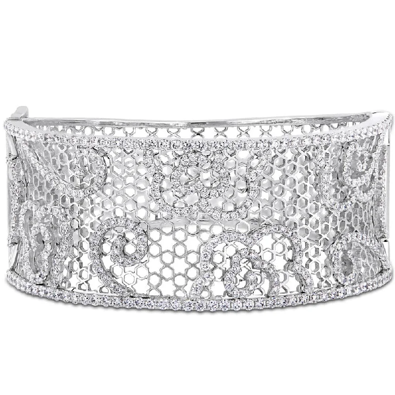 Light wood bangles-Miadora Signature Collection 14k White Gold 4-4/5ct TDW Diamond Filigree Openwork Cuff Bracelet