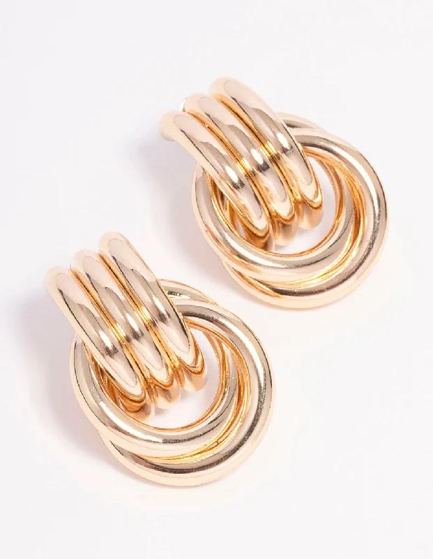 Cedar wood earrings-Gold Triple Row Wrapped Knotted Drop Earrings