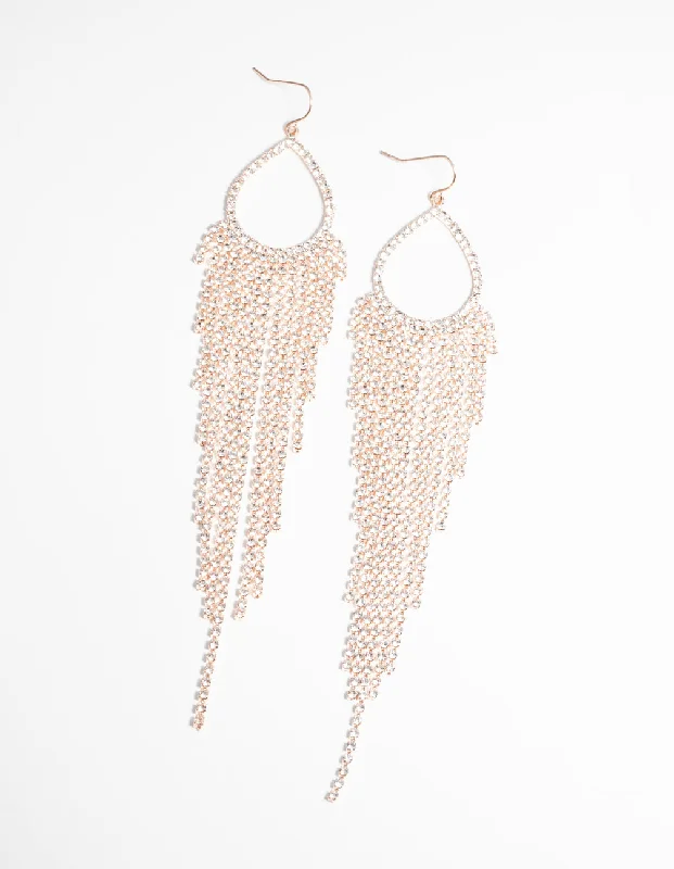 Half moon earrings-Rose Gold Diamante Drop Earrings