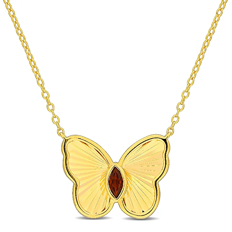 Chic art necklaces-Miadora 1/5ct TGW Marquise-Cut Garnet Butterfly Necklace with Chain in Yellow Silver-17 in