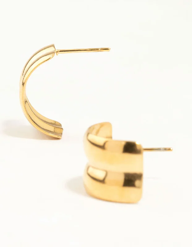 Oval dangle earrings-Waterproof Gold Plated Stainless Steel Double Chubby Hoop Earrings