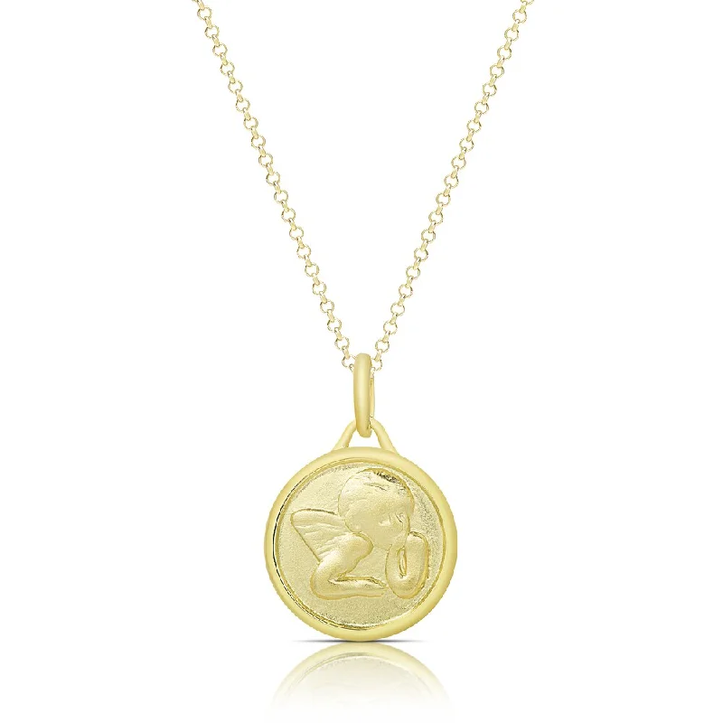 Oval gem necklaces-Dolce Giavonna Gold Over Silver or Sterling Silver Circle Angel Necklace