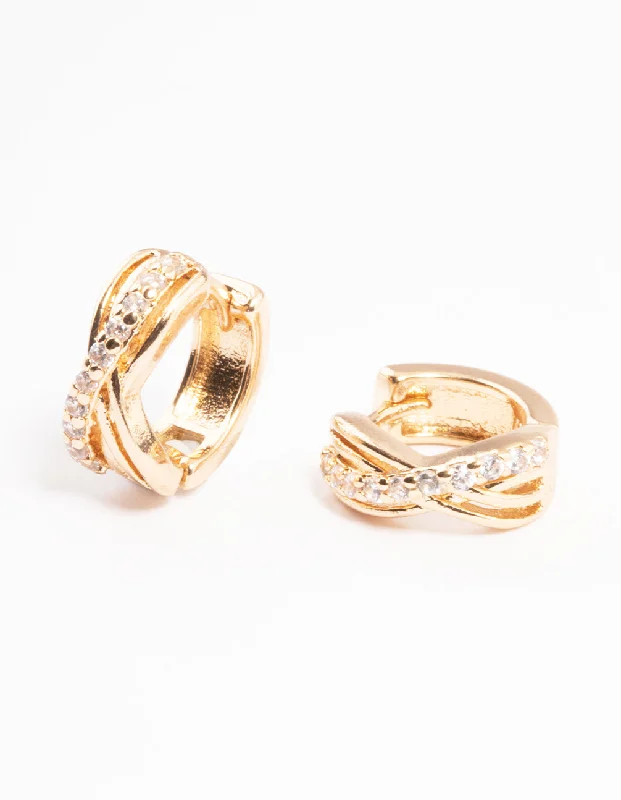 Bold cross earrings-Gold Mini Cubic Zirconia Twist Huggie Earrings