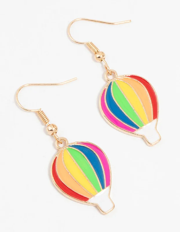 Radiant pearl earrings-Gold Rainbow Hot Air Balloon Drop Earrings