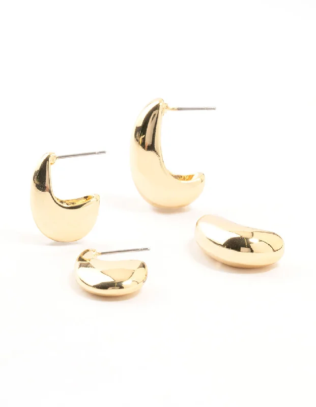 Two-tone earrings-Gold Plated Long Drop Stud Earrings