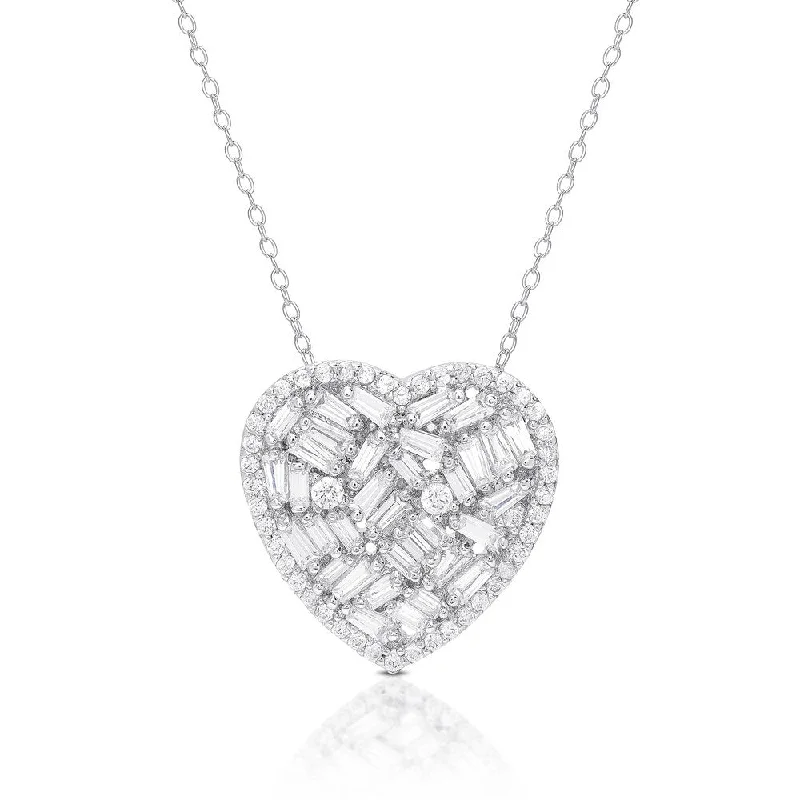 Vintage locket necklaces-Dolce Giavonna Silver Overlay Cubic Zirconia Heart Necklace