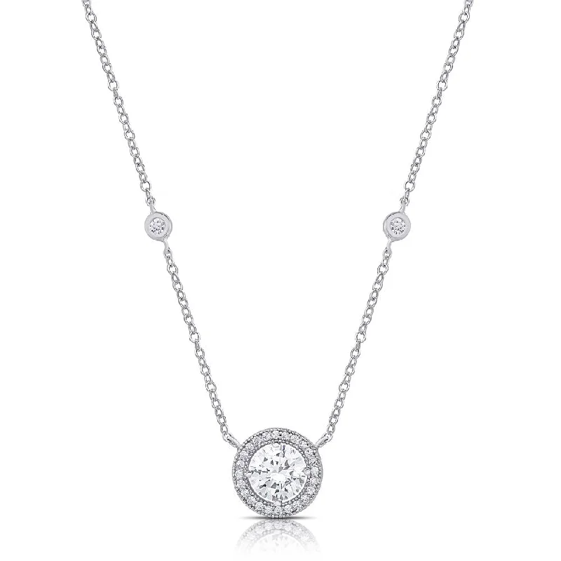 Linen cord necklaces-Samantha Stone Sterling Silver Cubic Zirconia Circle Halo Necklace