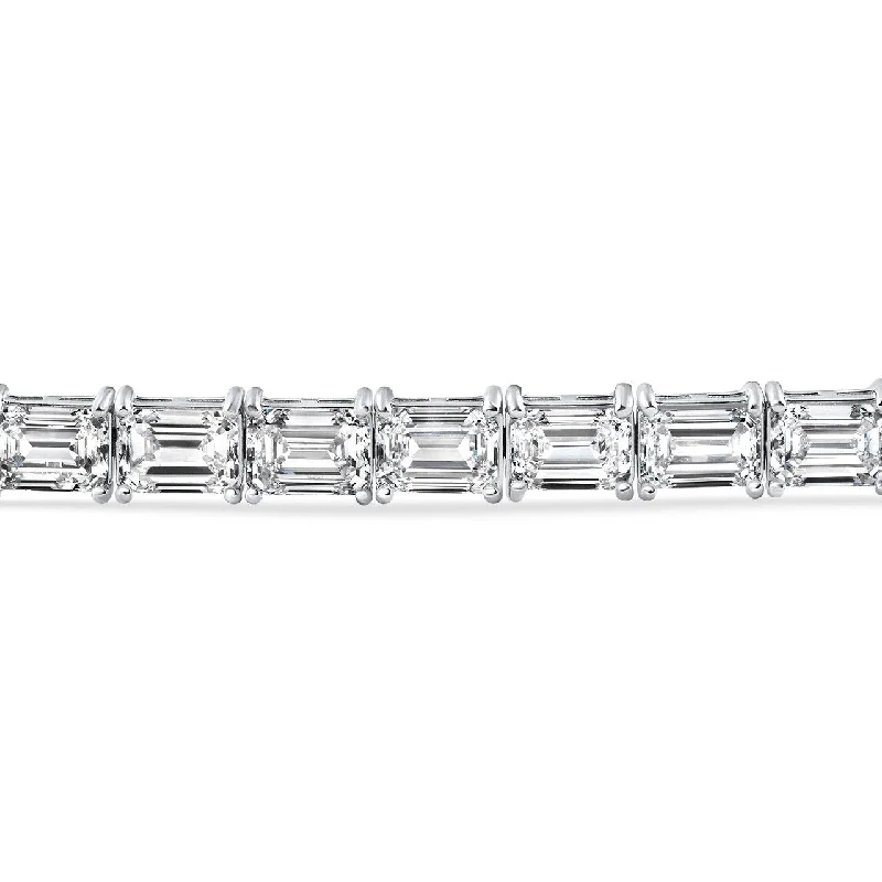 Java tile bangles-26Ct Emerald Cut Diamond East West Tennis Bracelet Gold Lab Grown 7"