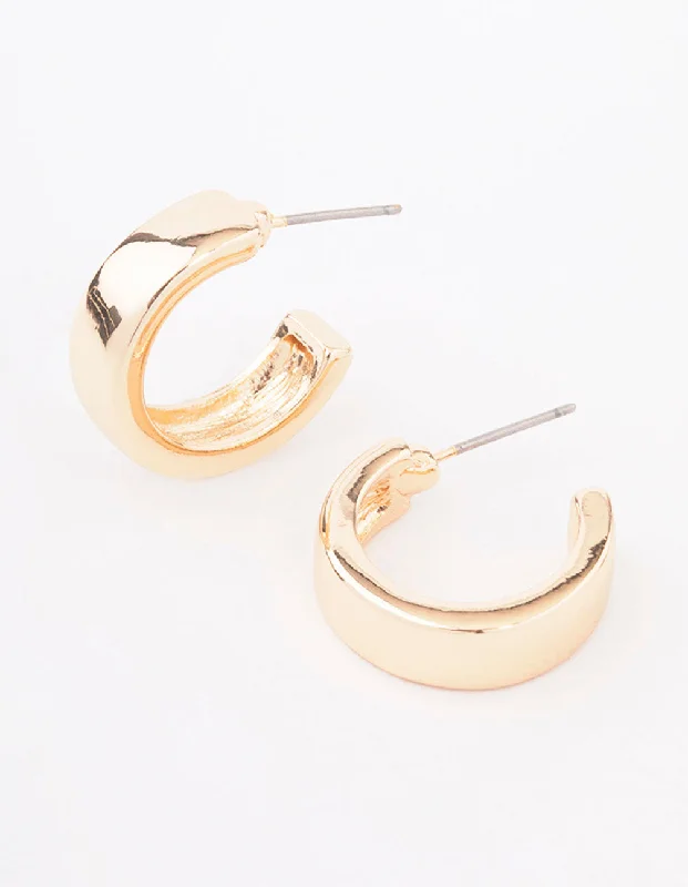 Fine triangle earrings-Gold Rectangle Chubby Hoop Earrings