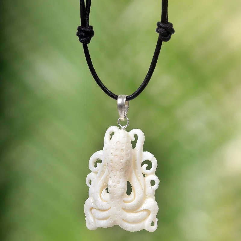 Worn style necklaces-Handmade Leather 'White Bali Octopus' Necklace (Indonesia)