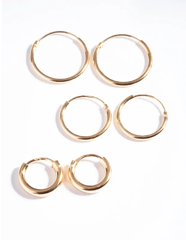 Large hoop earrings-Gold Plated Sterling Silver Mix Thick Hoop Earring Pack