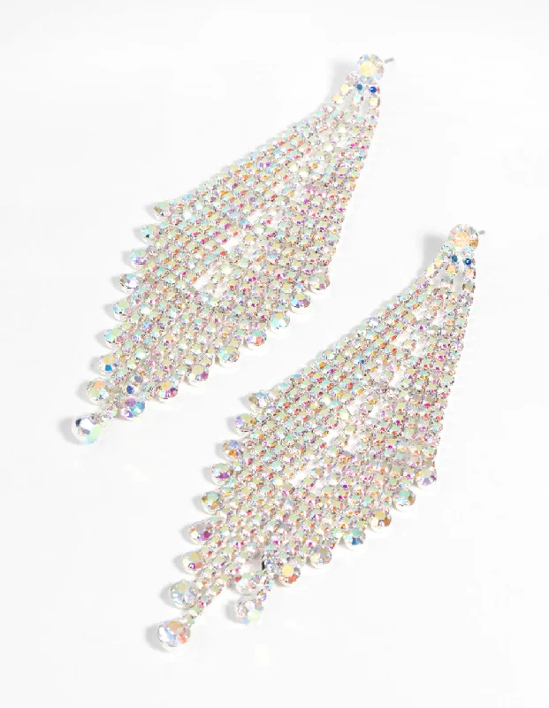 Layered tier earrings-Silver Diamante Drape Earrings