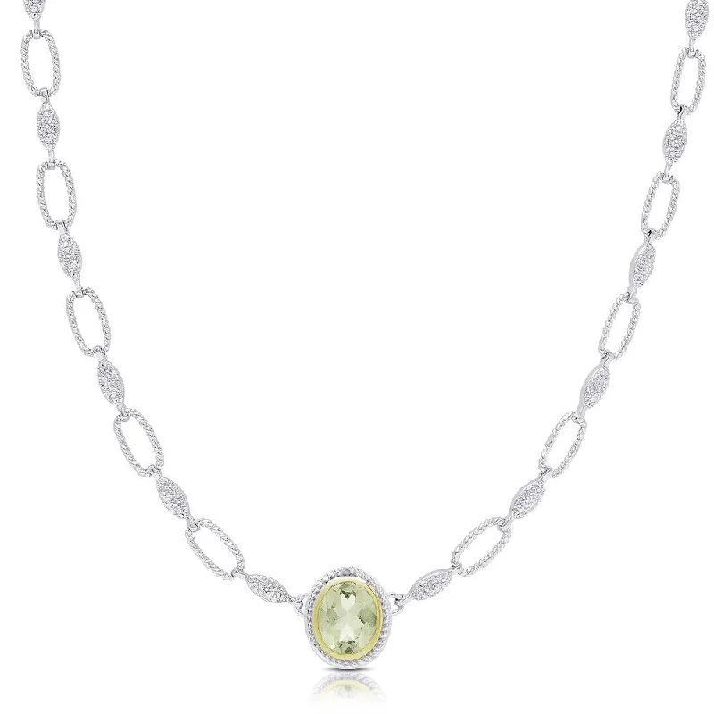 Dove feather necklaces-Dolce Giavonna Silver Overlay Green Amethyst Oval Necklace