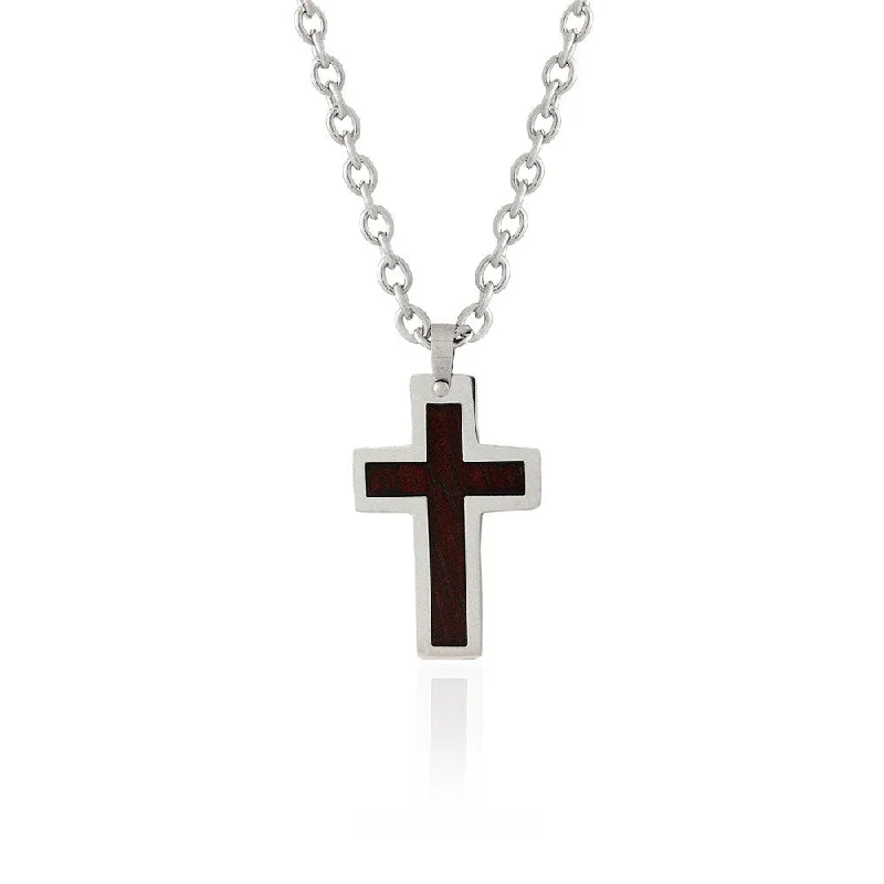 Lily flower necklaces-Gravity Stainless Steel Wood Inlay Cross Necklace