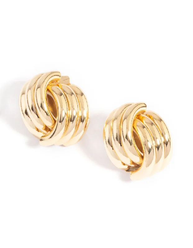 Wide hoop earrings-Gold Plated Knotted Stud Earrings