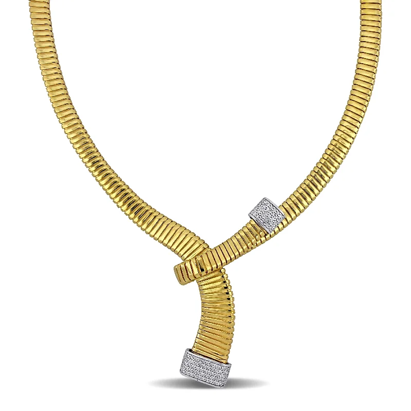 Raised bar necklaces-Miadora 5ct TGW Cubic Zirconia Omega Style Necklace in Yellow and White Silver-8in