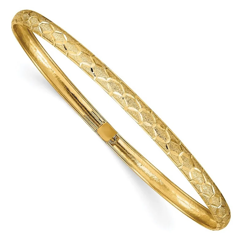 Tide shape bangles-Curata 10k Yellow Gold 7" 4.5mm Hexagonal Design Diamond Cut Flexible Slip-on Bangle Bracelet