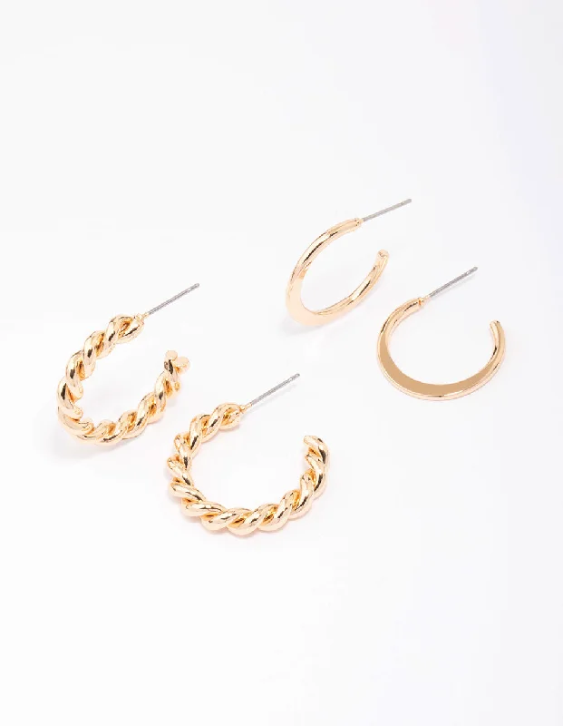 Smooth drop earrings-Gold Clean & Twisted Hoop Earring Pack