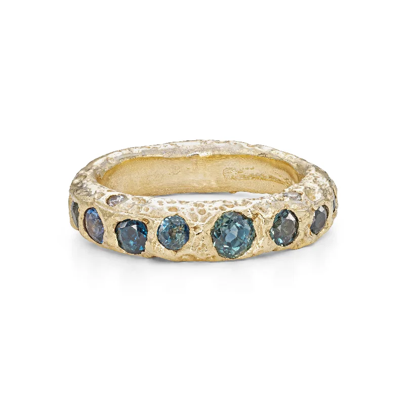 Wide halo engagement rings-Ocean Teal Urchin Ring