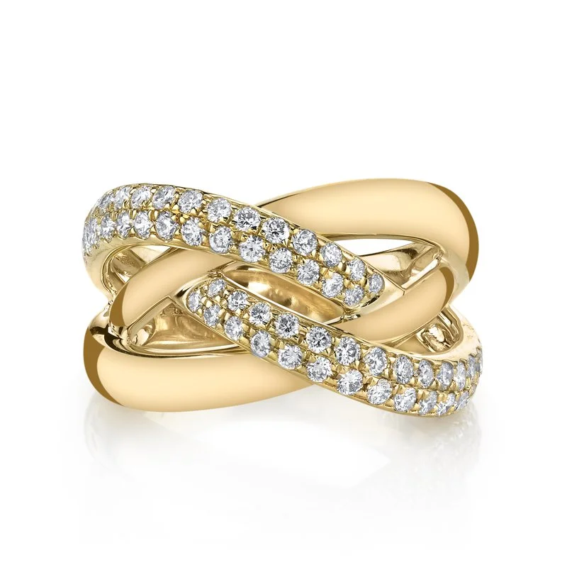 Beaded edge engagement rings-14K Yellow Gold 0.73ct. Twisted Diamond Multi Band Fashion Ring