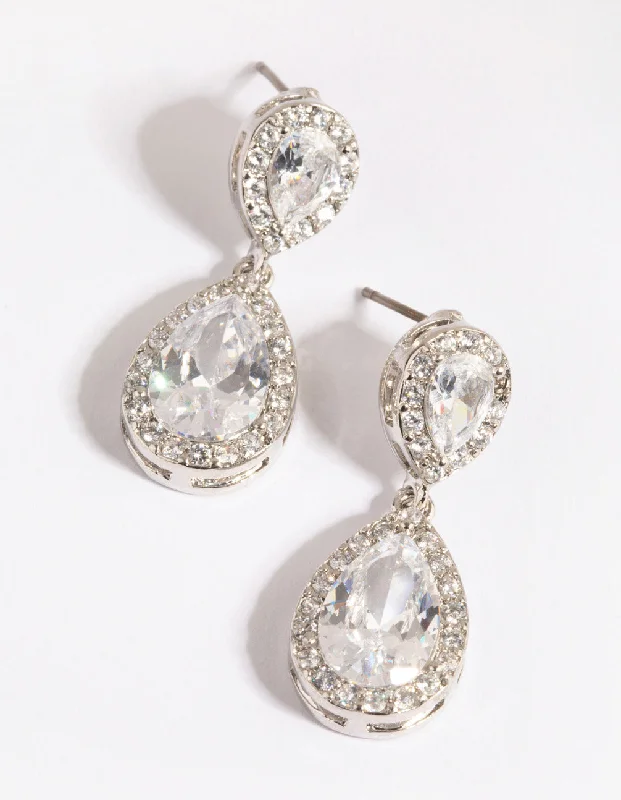 Light clay earrings-Silver Cubic Zirconia Angelina Drop Earrings