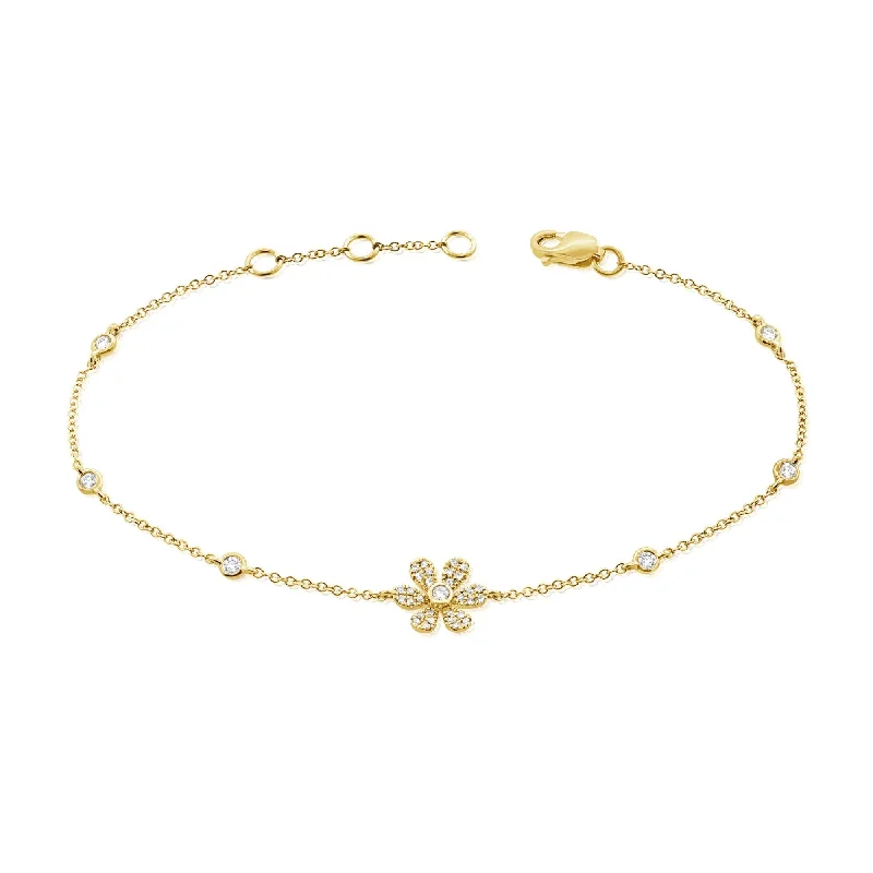 Silk cord bangles-Joelle Diamond Flower Chain Bracelet 1/5 ct. 14K Gold