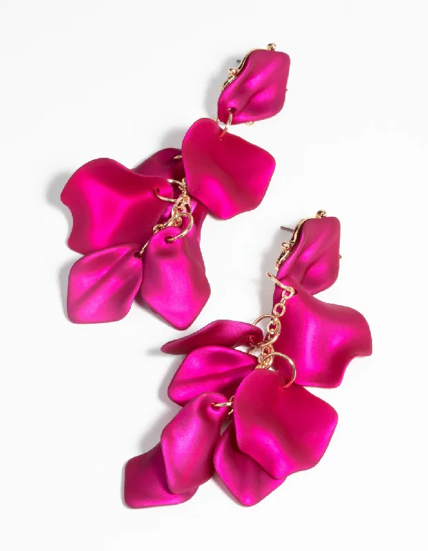 Tiny wing earrings-Fuchsia Petal Drop Earrings