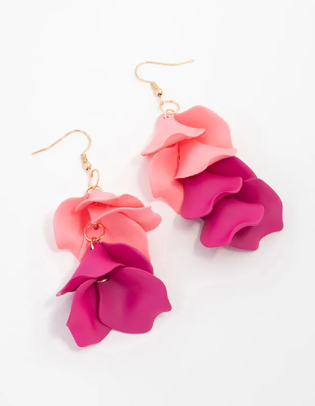 Tiny dot earrings-Pink Coated Petal Drop Earrings