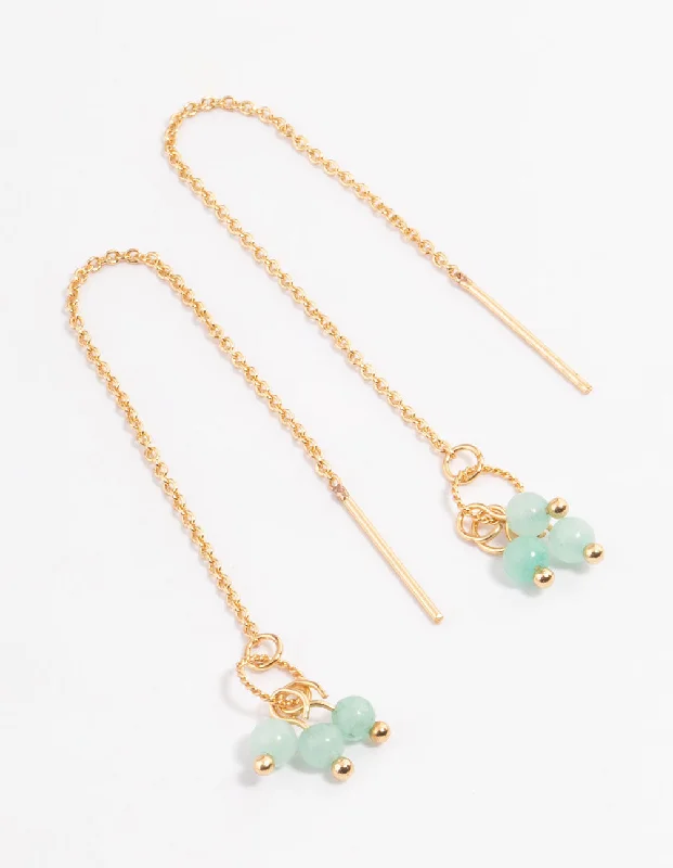 Pink gold earrings-Gold Plated Jade Cluster Threader Earrings