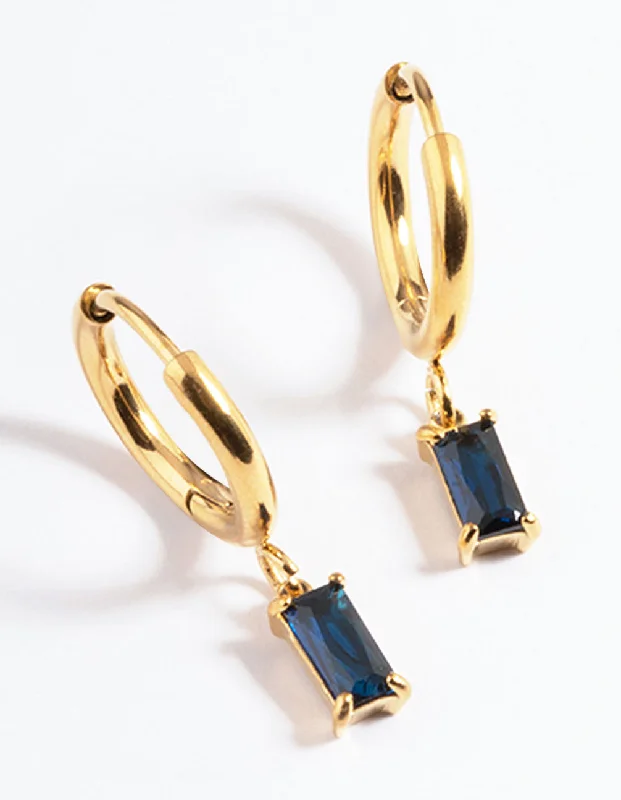 Glossy silver earrings-Gold Plated Square Cubic Zirconia Hoop Earrings