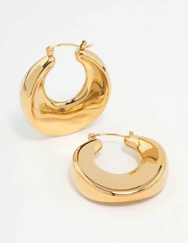 Ruby stone earrings-Waterproof Gold Plated Stainless Steel Large Hoop Earrings