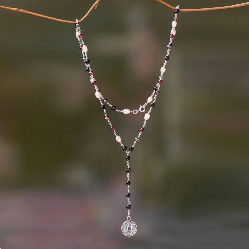 Radiant pearl necklaces-Handmade Silver 'Pis Bolong' Multi-gemstone Necklace (5 mm) (Indonesia)