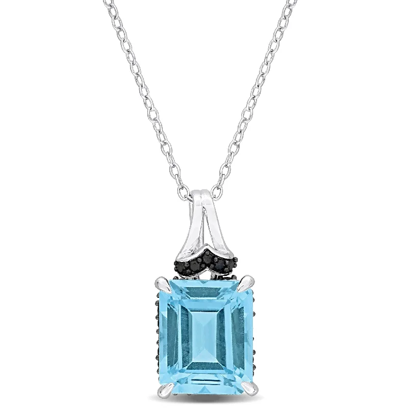 Radiant pearl necklaces-Miadora 7 3/4ct TGW Sky Blue Topaz Black Sapphire Necklace Sterling Silver