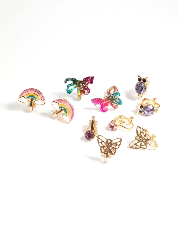 Square stud earrings-Kids Gold Fairy Tale Clip 5-Pack Earring